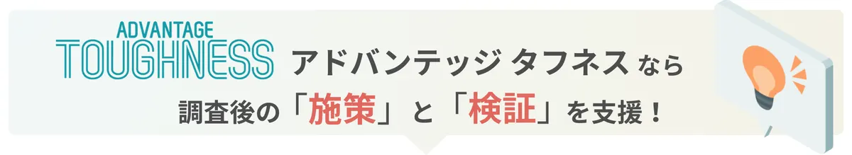 アドバンテッジタフネスなら調査後の「施策」と「検証」を支援！
