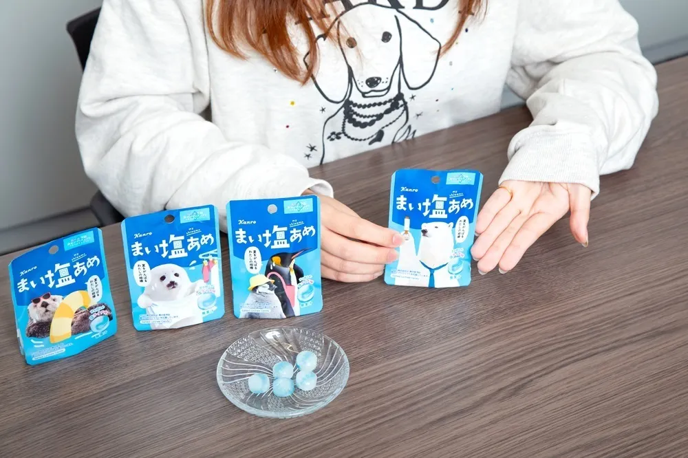 まいしおあめの4種のパッケージ