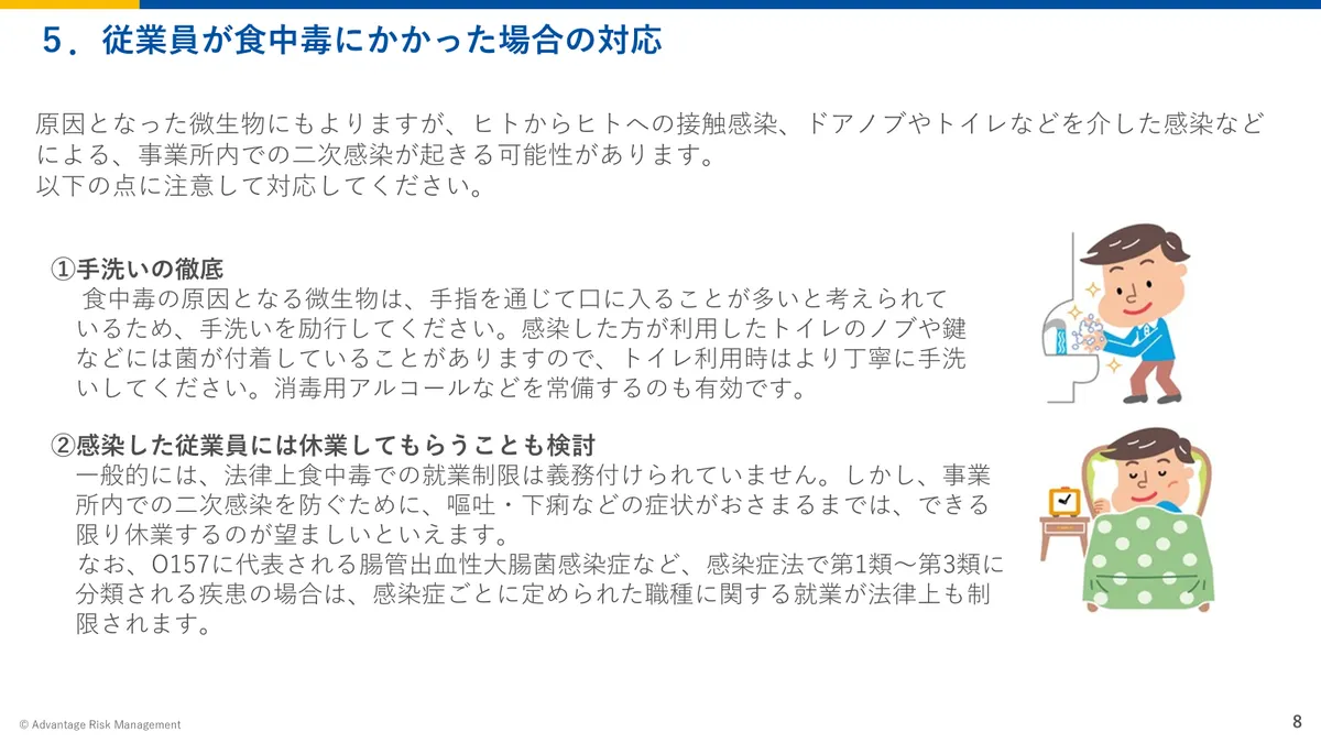 従業員が食中毒にかかった場合の対応