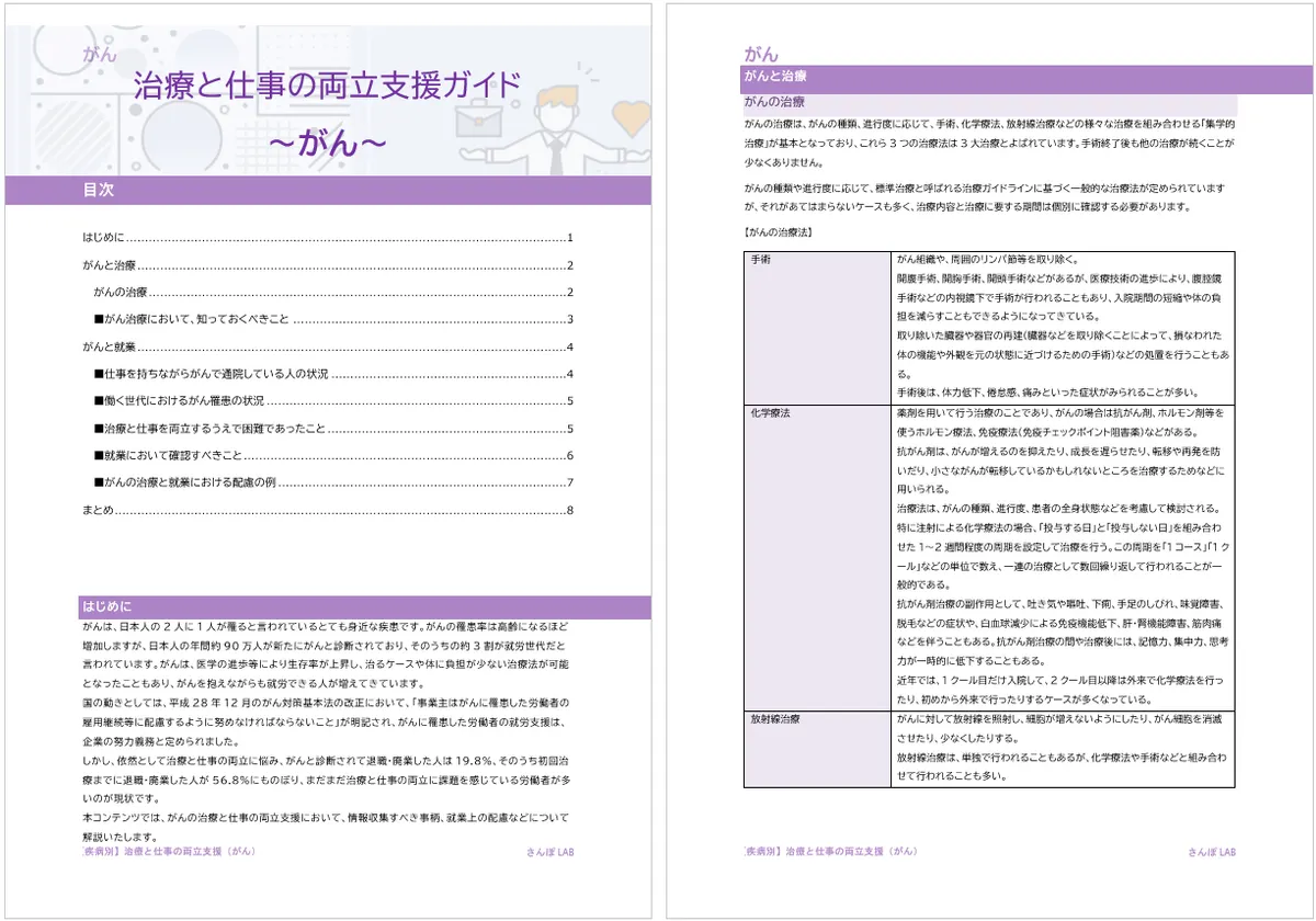 治療と仕事の両立支援ガイド~がん~ サンプル画面