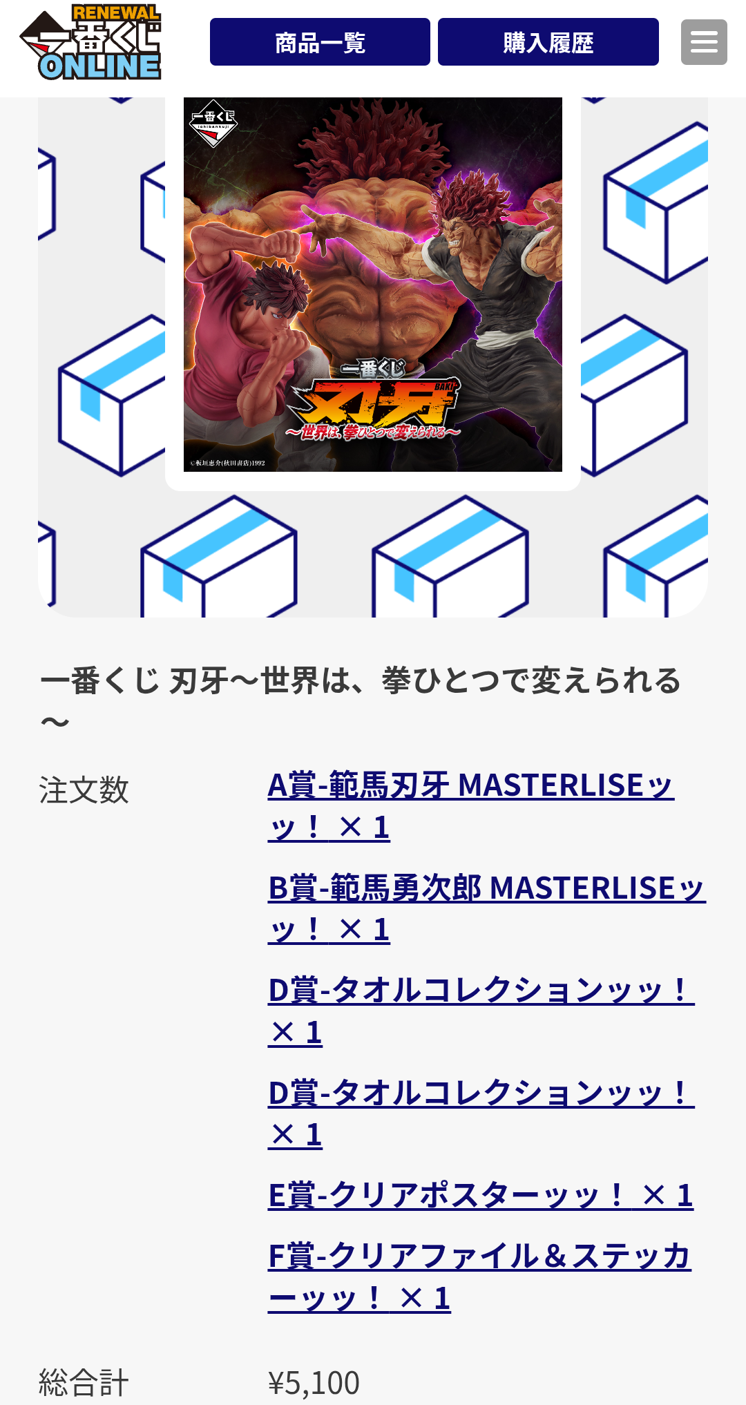 刃牙 一番くじ A.B.C賞 2セット目 商品等賞一覧ページ